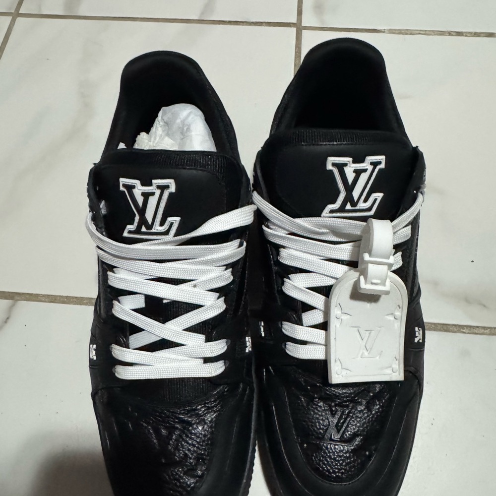 Louis Vuitton Black Sneakers with Logo and Leather Finish
